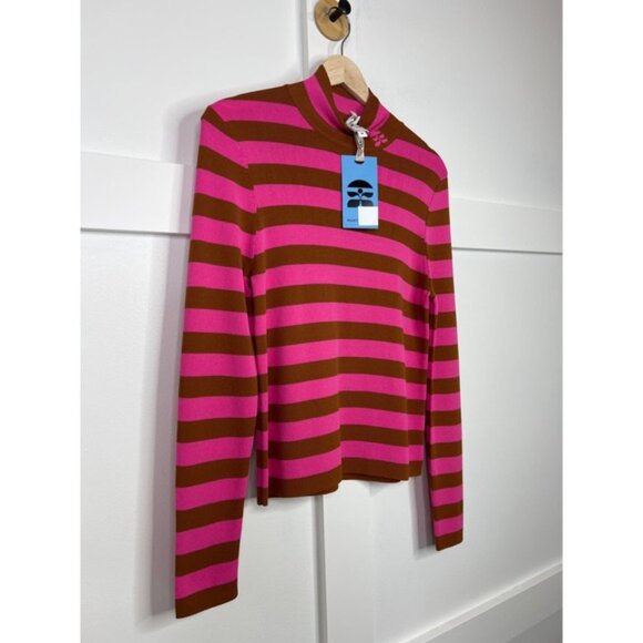 NWT Hunter Bell Ribbed Knit Linge Turtleneck Amber Pink Stripe Size: Medium - Picture 3 of 8